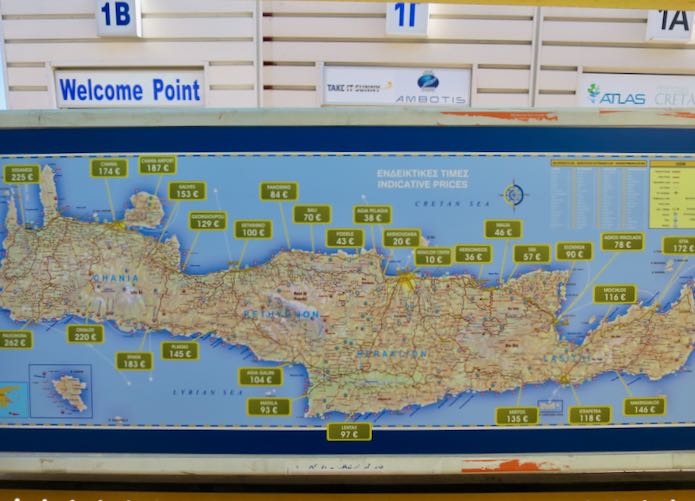 Price of taxi from Heraklion Airport to Chania, Rethymno, Elounda, and other Crete towns and beaches.