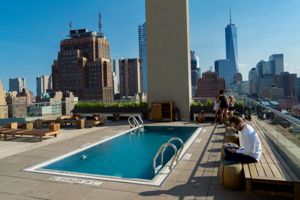 Hotel in Midtown Manhattan with rooftop pool.