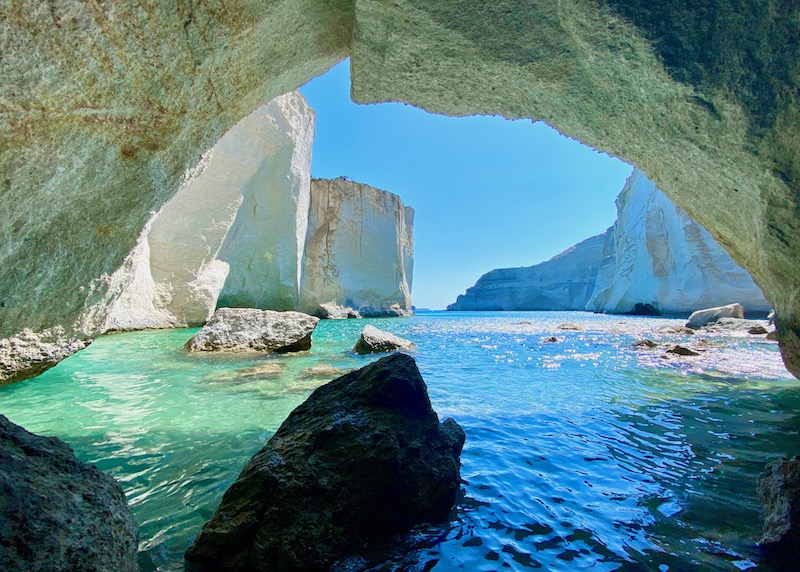 View from the inside of a sea cave at Kleftiko in Milos