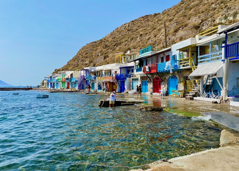 Colorful syrmata in Klima fishing village in Milos