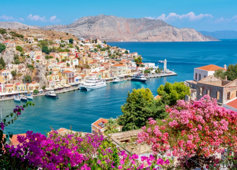 Day trip boat tour from Rhodes to Symi Town.