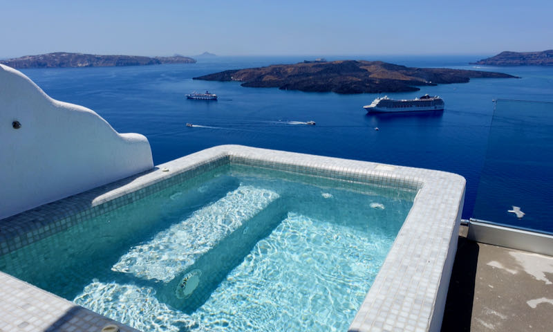 View over the Santorini Caldera from a jacuzzi