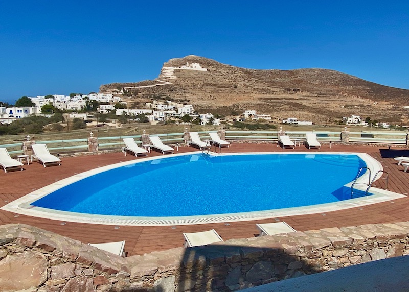 Pool with Church of Panagia view at Aspalathras White Hotel in Chora, Folegandros