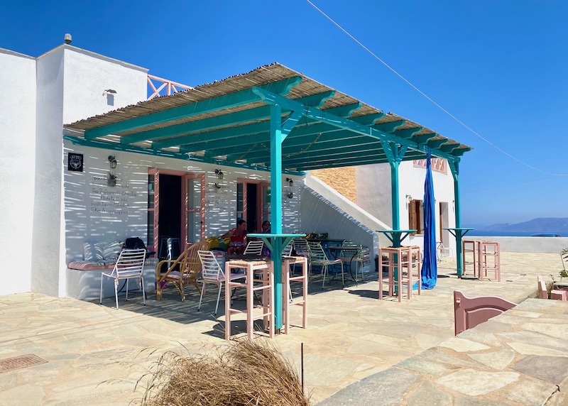 The cafe at Under the Palm Tree boutique hotel in Ano Meria, Folegandros