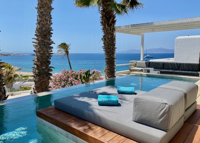 A private pool at Bill and Coo Suites in Megali Ammos, Mykonos