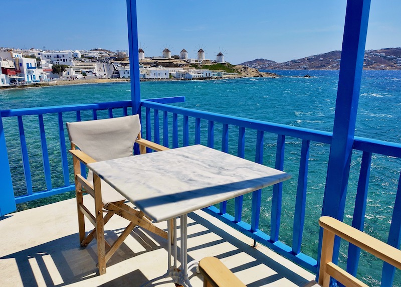 A private balcony at Bluetopia Suites in Mykonos Town