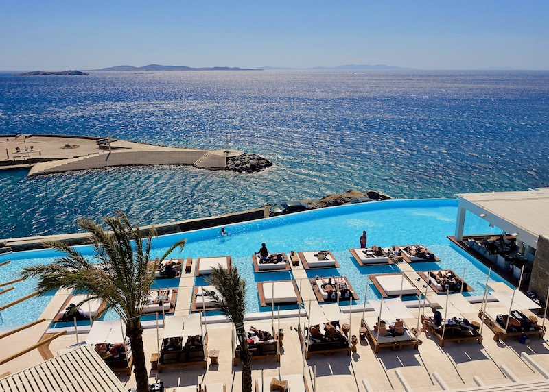 The pool and view at Cavo Tagoo in Mykonos Town