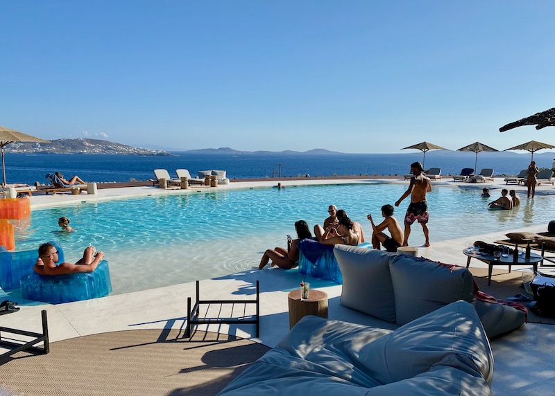 The main pool at Destino Pacha in Agios Stefanos, Mykonos