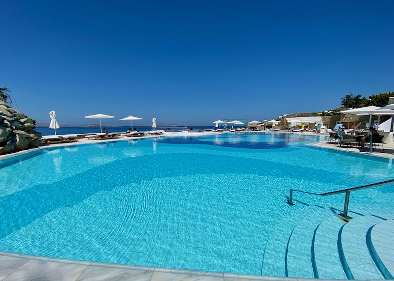 The pool at Mykonos Grand in Agios Ioannis, Mykonos