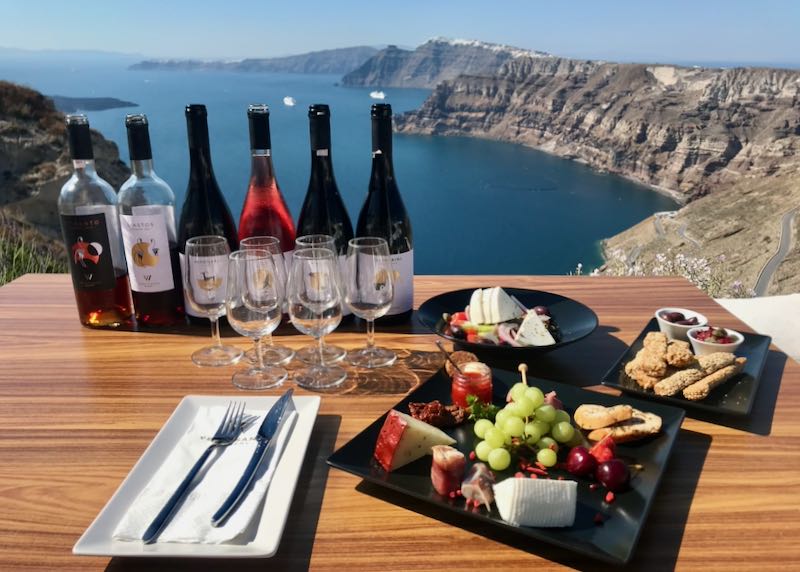Private wine tour with view in Santorini.