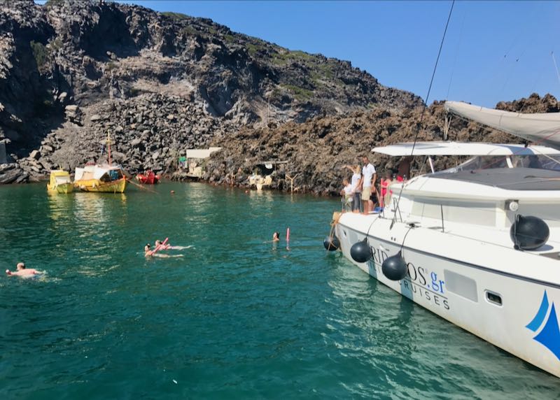 Santorini boat tour of caldera and volcano.