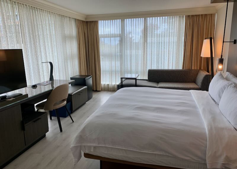 Luxurious room in Marriott Inner Harbour hotel.