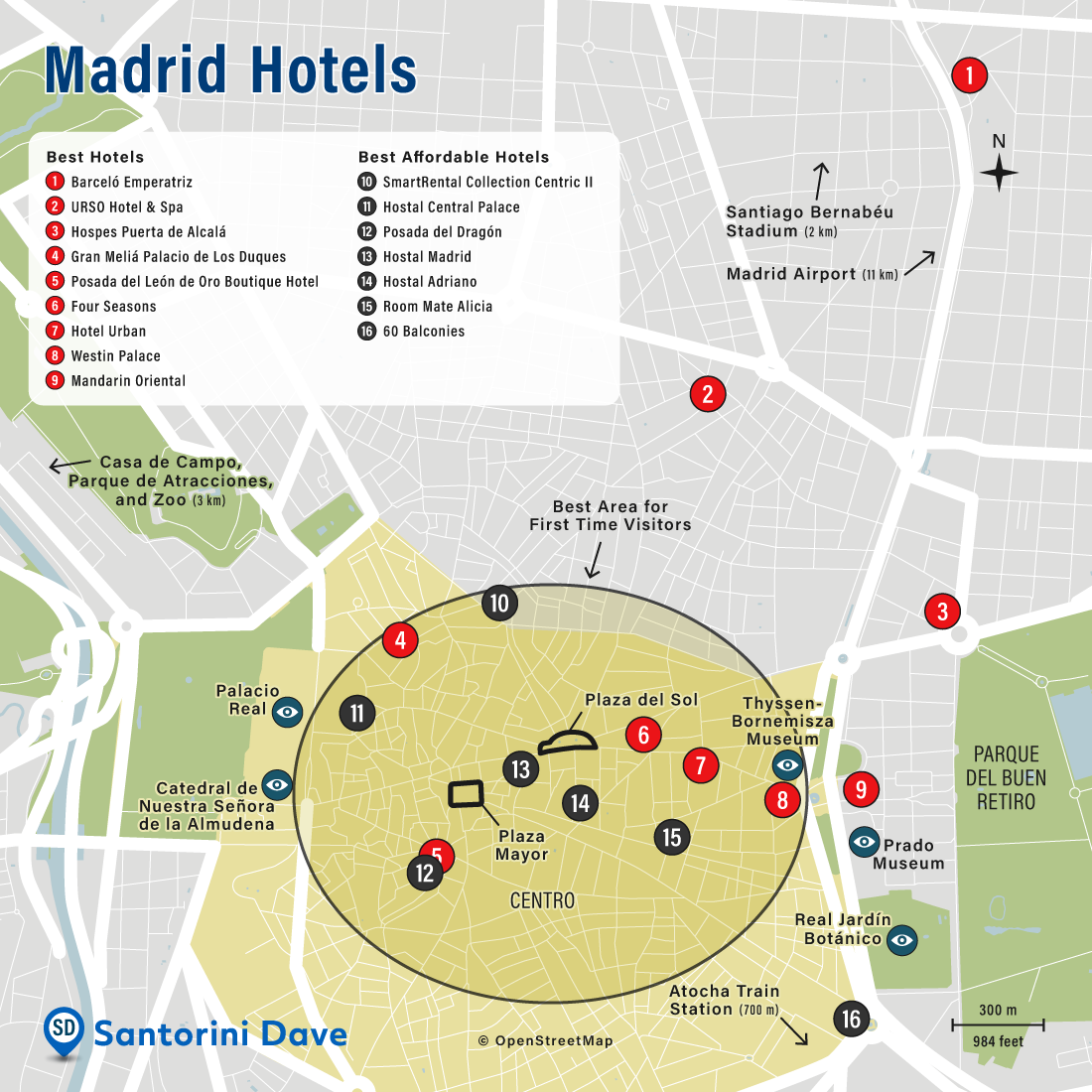 Map of Madrid Hotels and Neighborhoods.