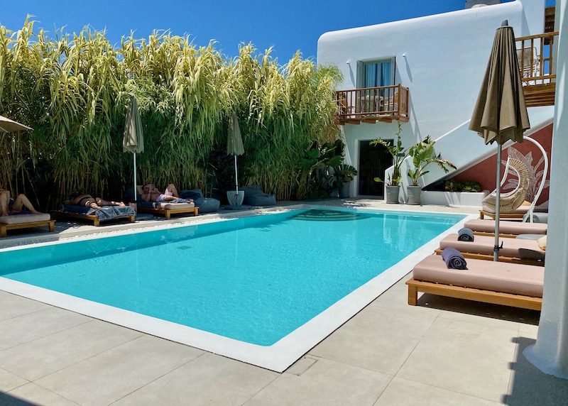 The courtyard pool of Adorno Beach Hotel in Ornos, Mykonos