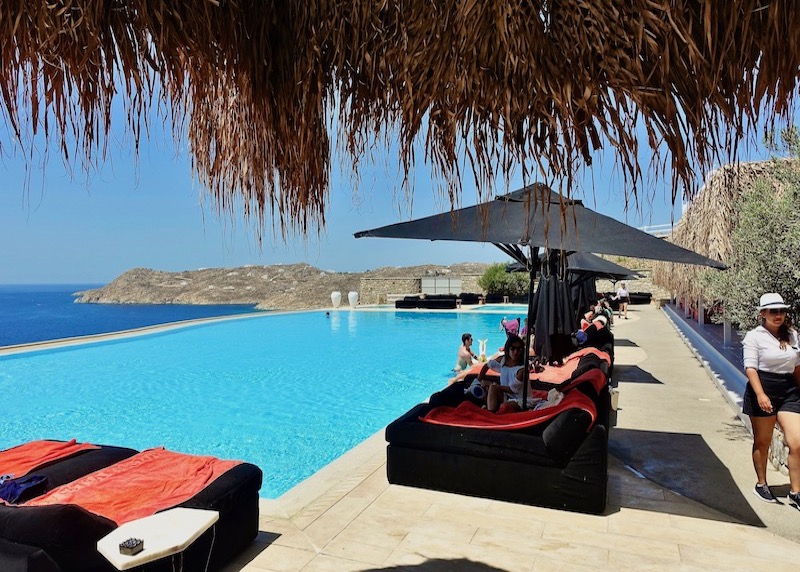 The main pool of the Myconian Villa Collection at Elia Beach in Mykonos