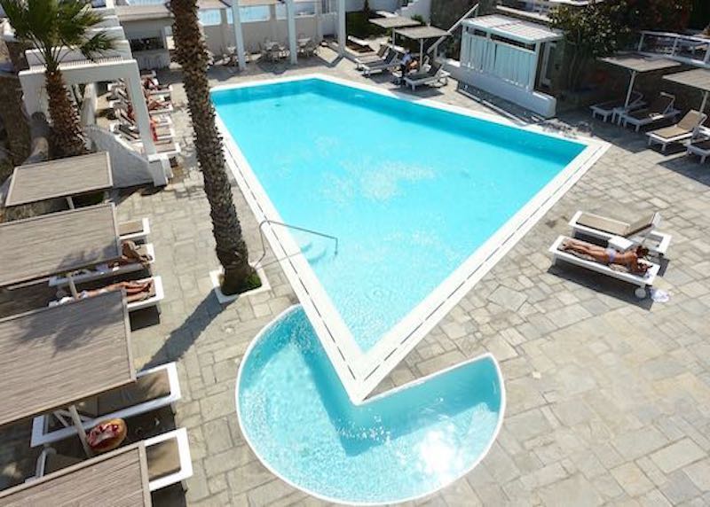 Geometric pools at Palladium Hotel in Platis Gialos, Mykonos