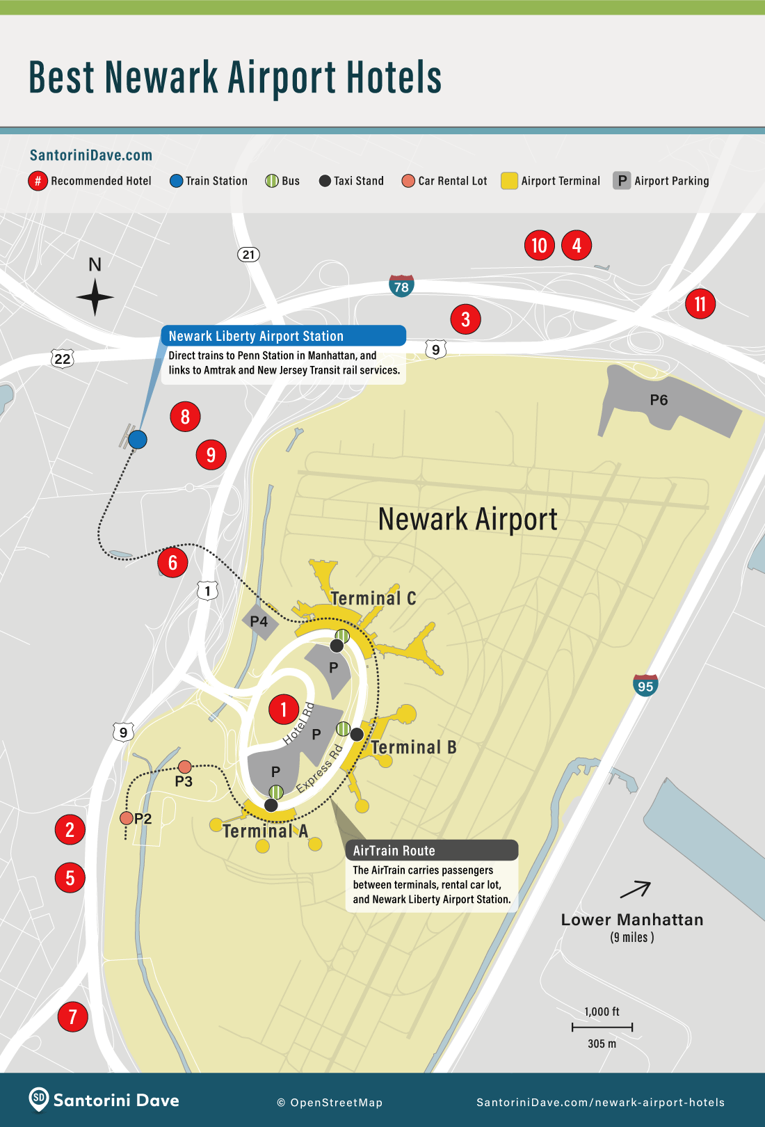 Map of Newark Airport hotels.