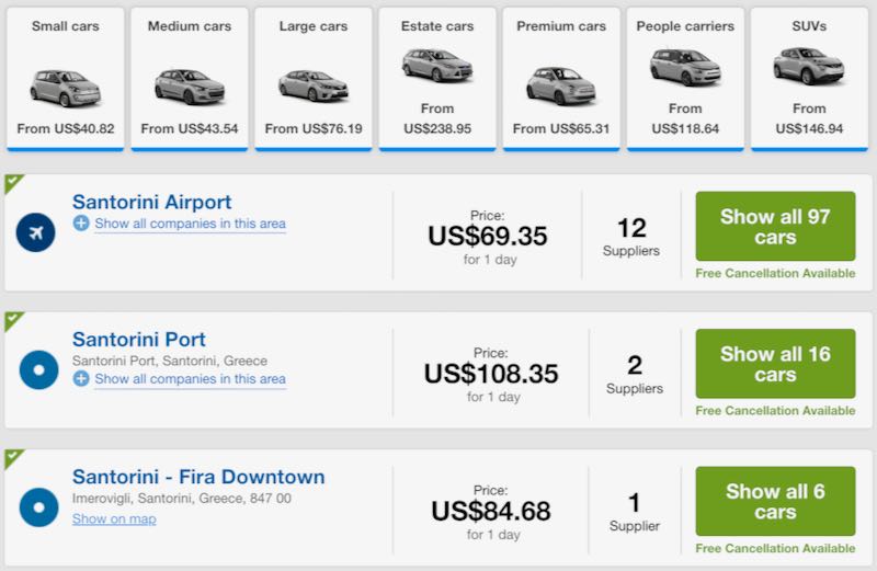 Best site for booking Santorini rental cars.