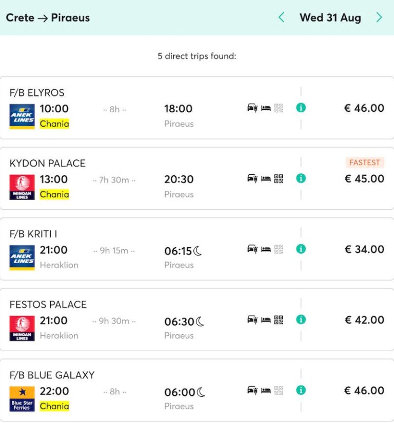 Crete to Athens Tickets, Schedules for Heraklio & Chania Ferries