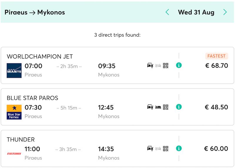 Piraeus to Mykonos Ferry Schedule.