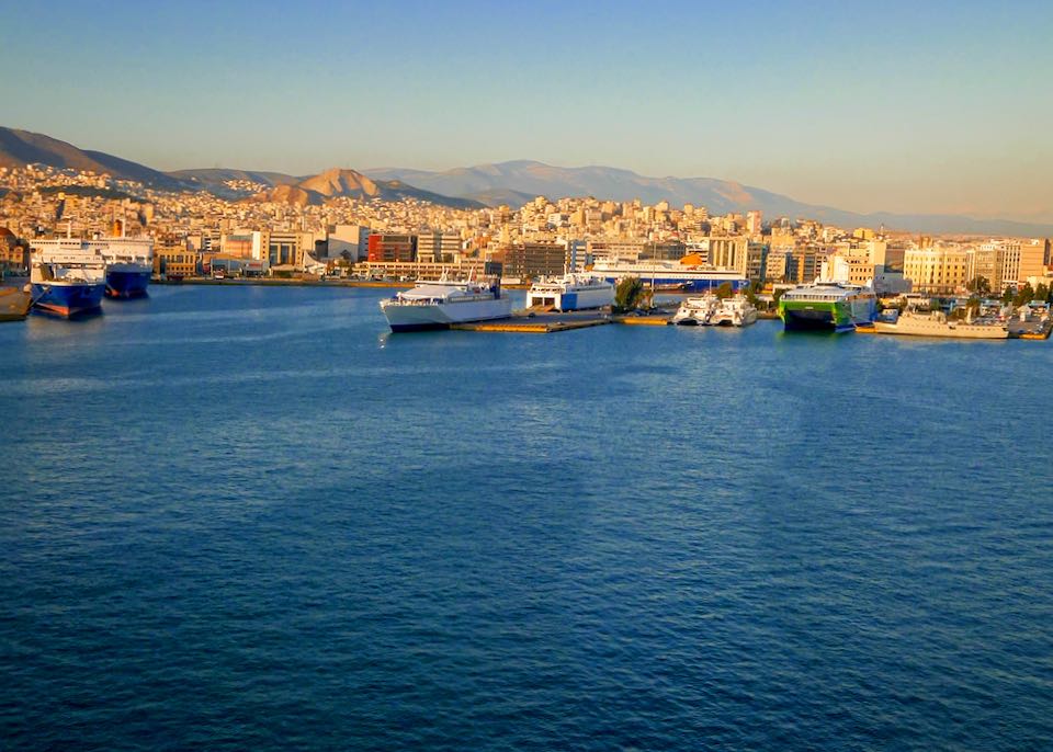 Ferries to Mykonos departing from Piraeus Ferry Port near Athens.