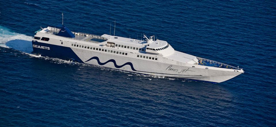 The SeaJets Paros Jet is the fastest ferry from Rafina to Mykonos.