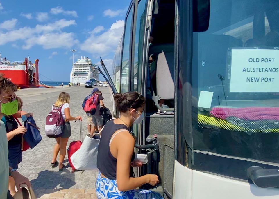 Bus to Mykonos Town at New Tourlos Ferry Port.
