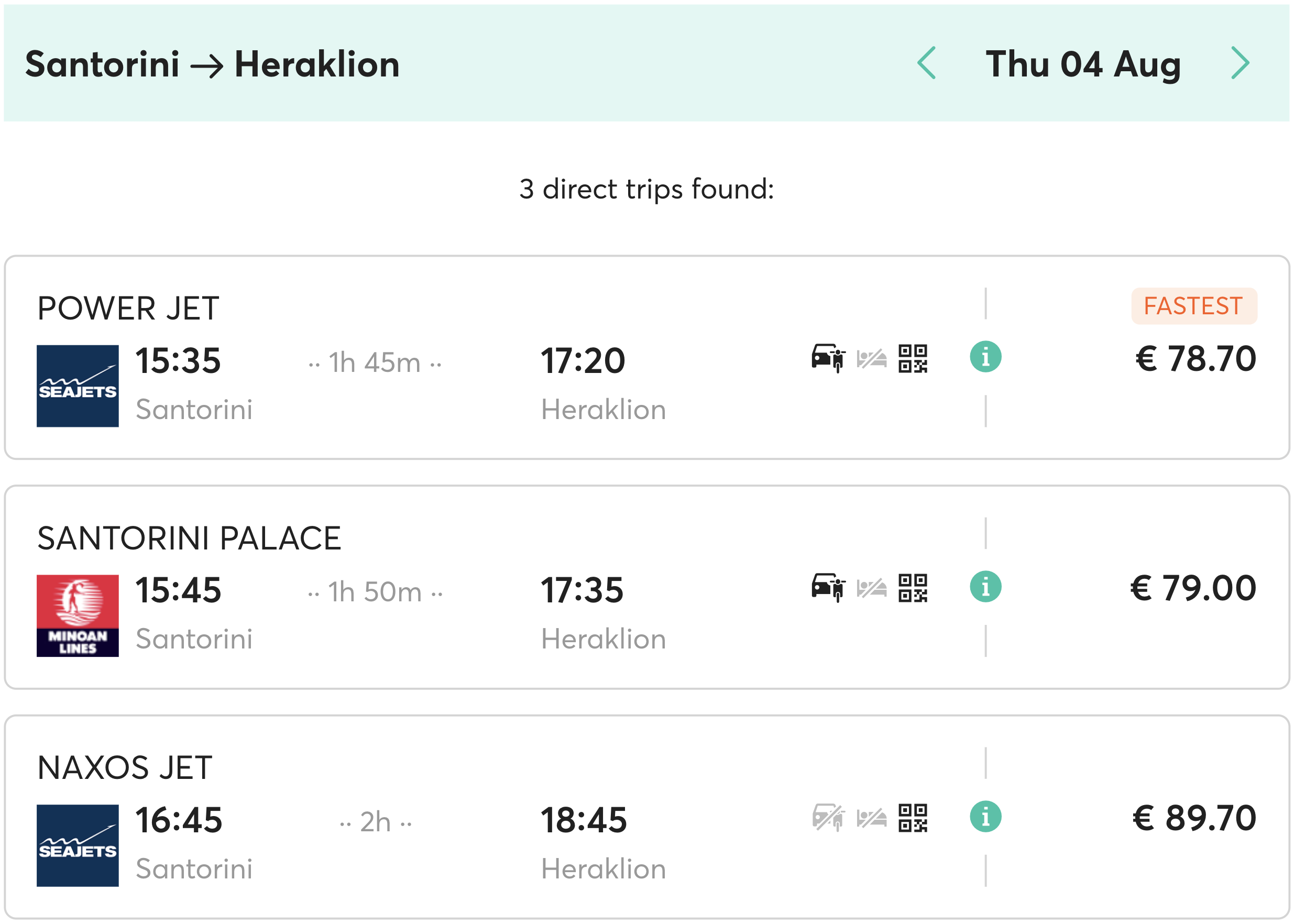 Santorini to Crete ferry schedule.