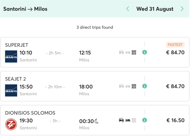 Santorini to Milos Ferry - Tickets, Schedules, Routes