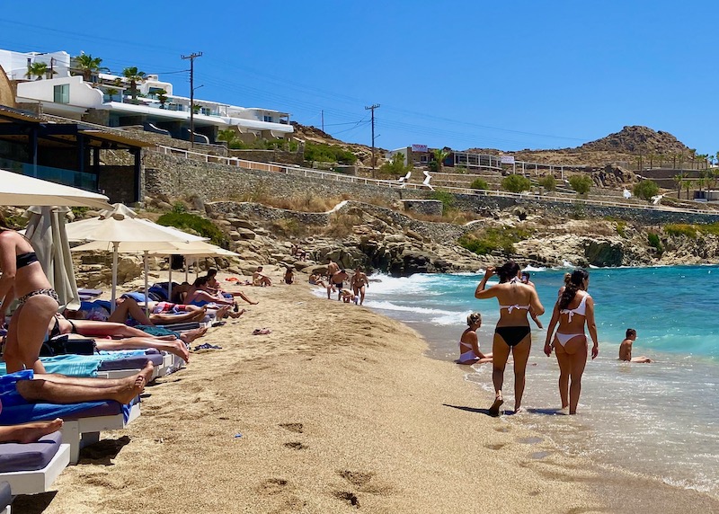 The beach area of Tropicana Hotel on Paradise Beach in Mykonos