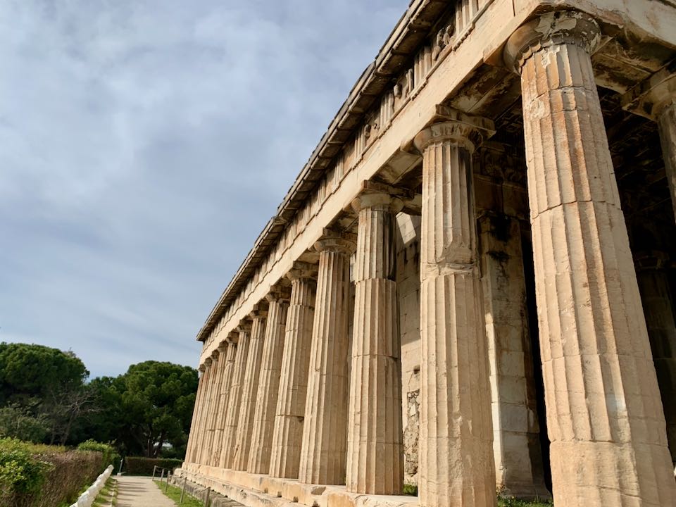 Marble colonnade of an ancient Greek temple