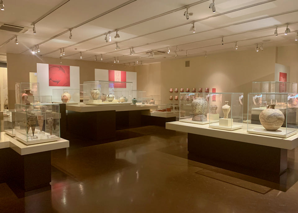 Displays of ancient artifacts in a museum