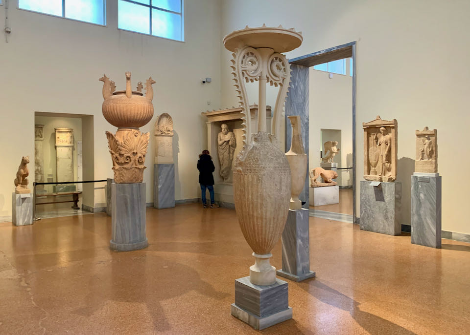 Room of sculptures in a museum