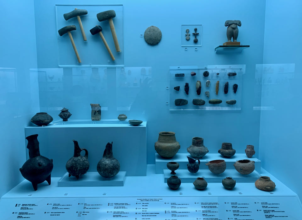 Early bronze tools in a display case