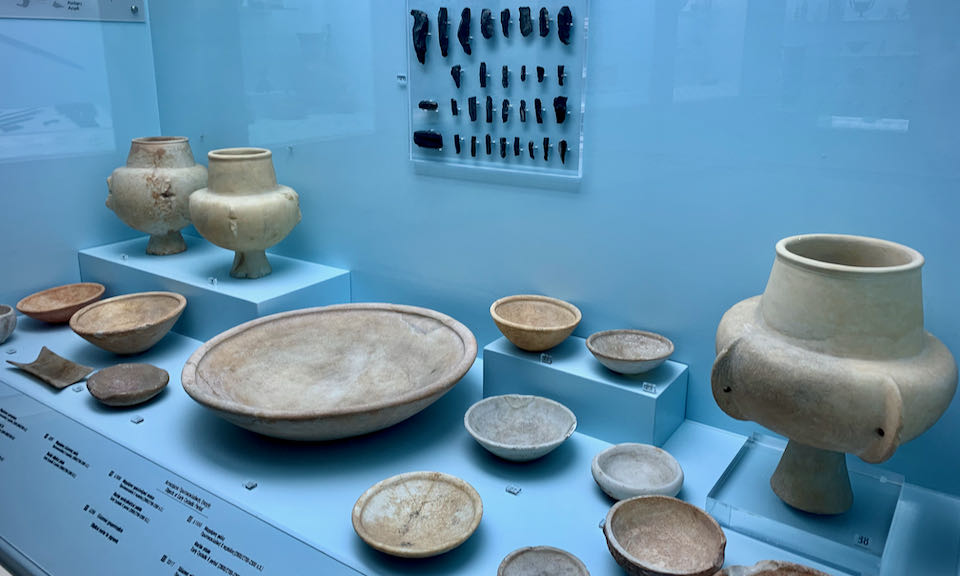 Terra cotta bowls in a museum display