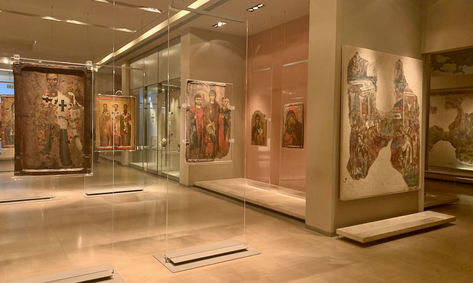Display of Byzantine icons in a museum