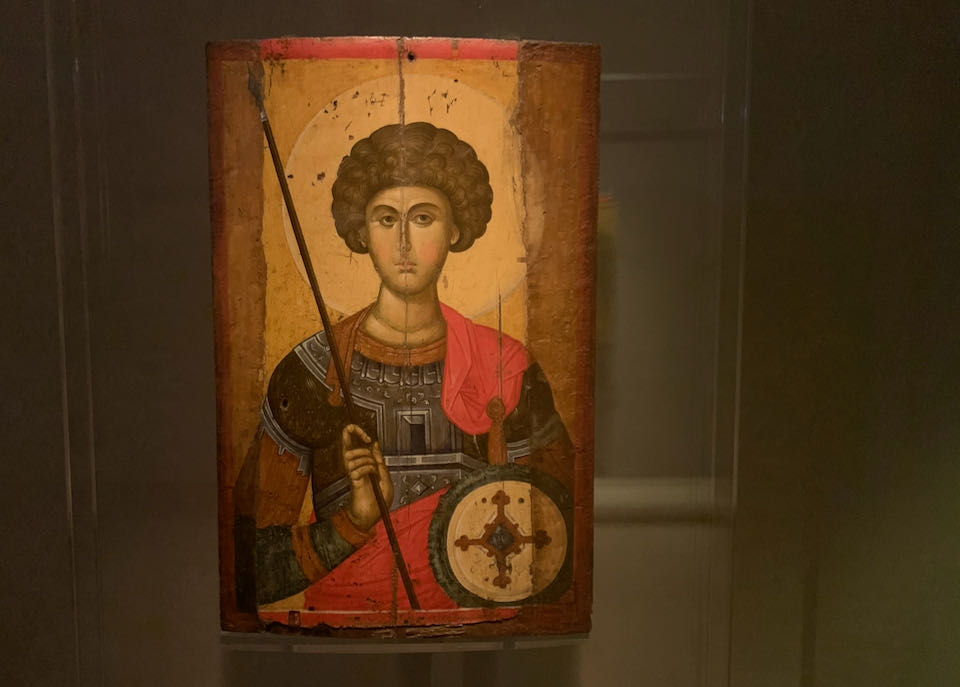 Religious icon of a saint with a staff
