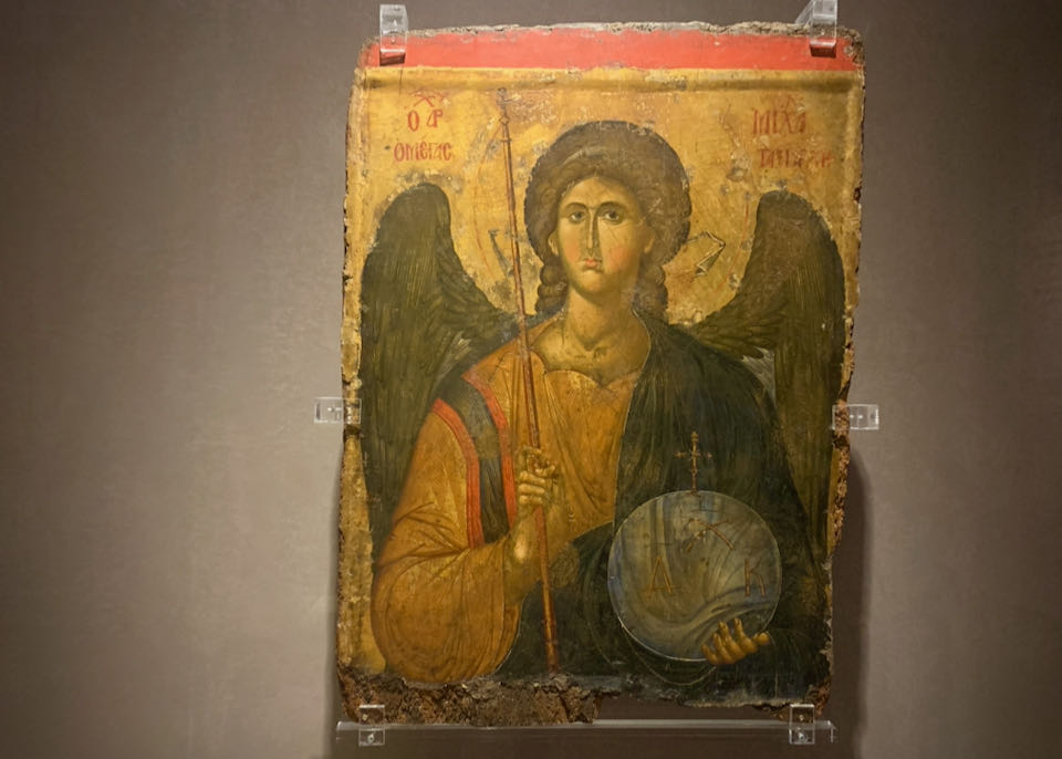 Byzantine painting of an angel holding a staff