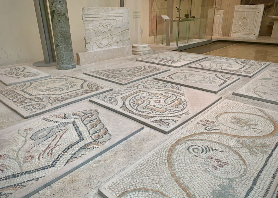 Ancient stone mosaic fragments