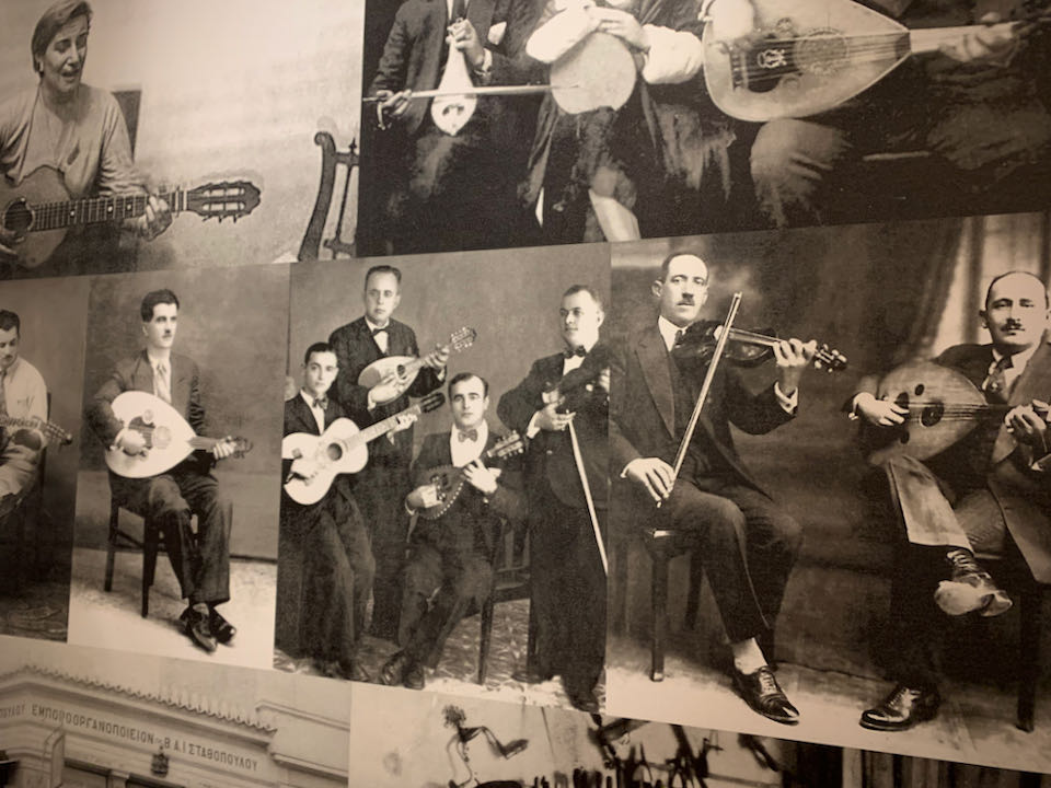 Black and white photos of people playing stringed instruments