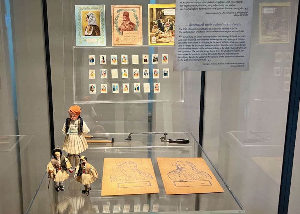 Historical items on display in a museum case