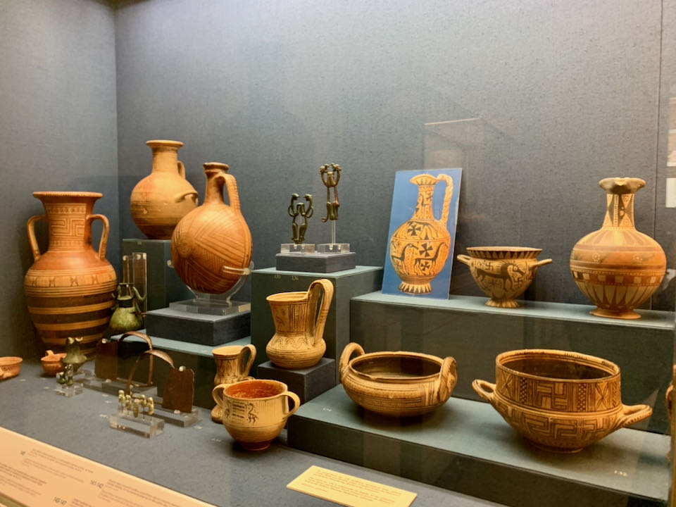 Pottery artifacts displayed in a museum