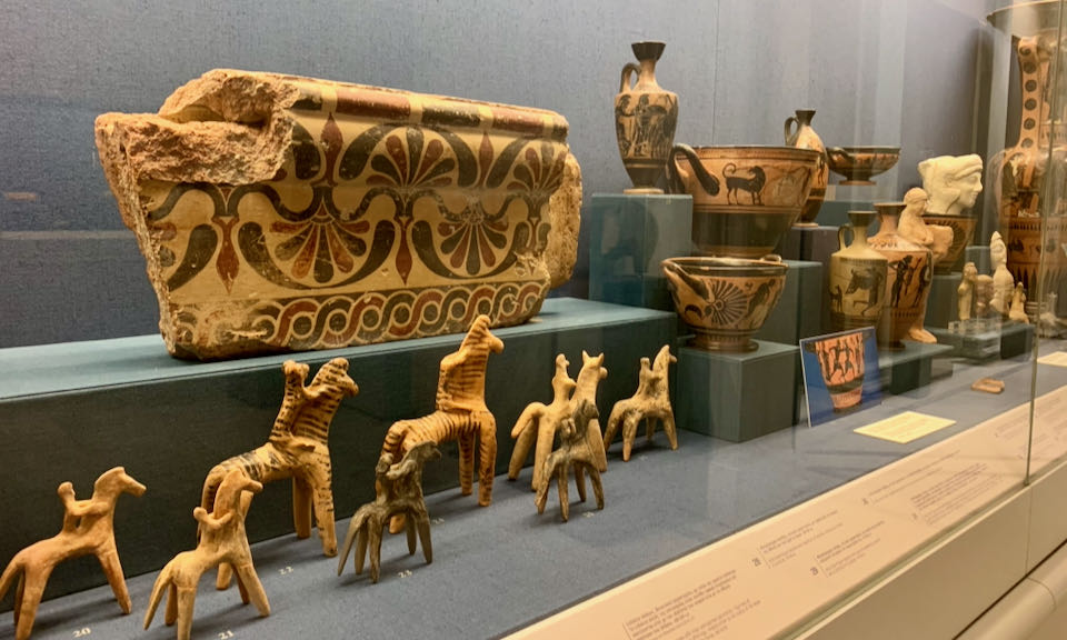 Pottery displayed in a museum case