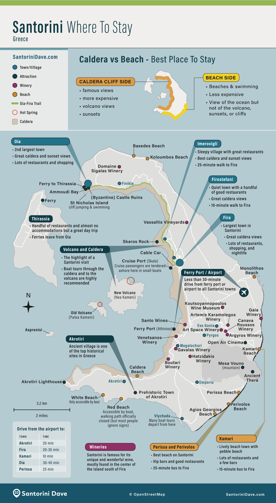 Map of where to stay in Santorini.