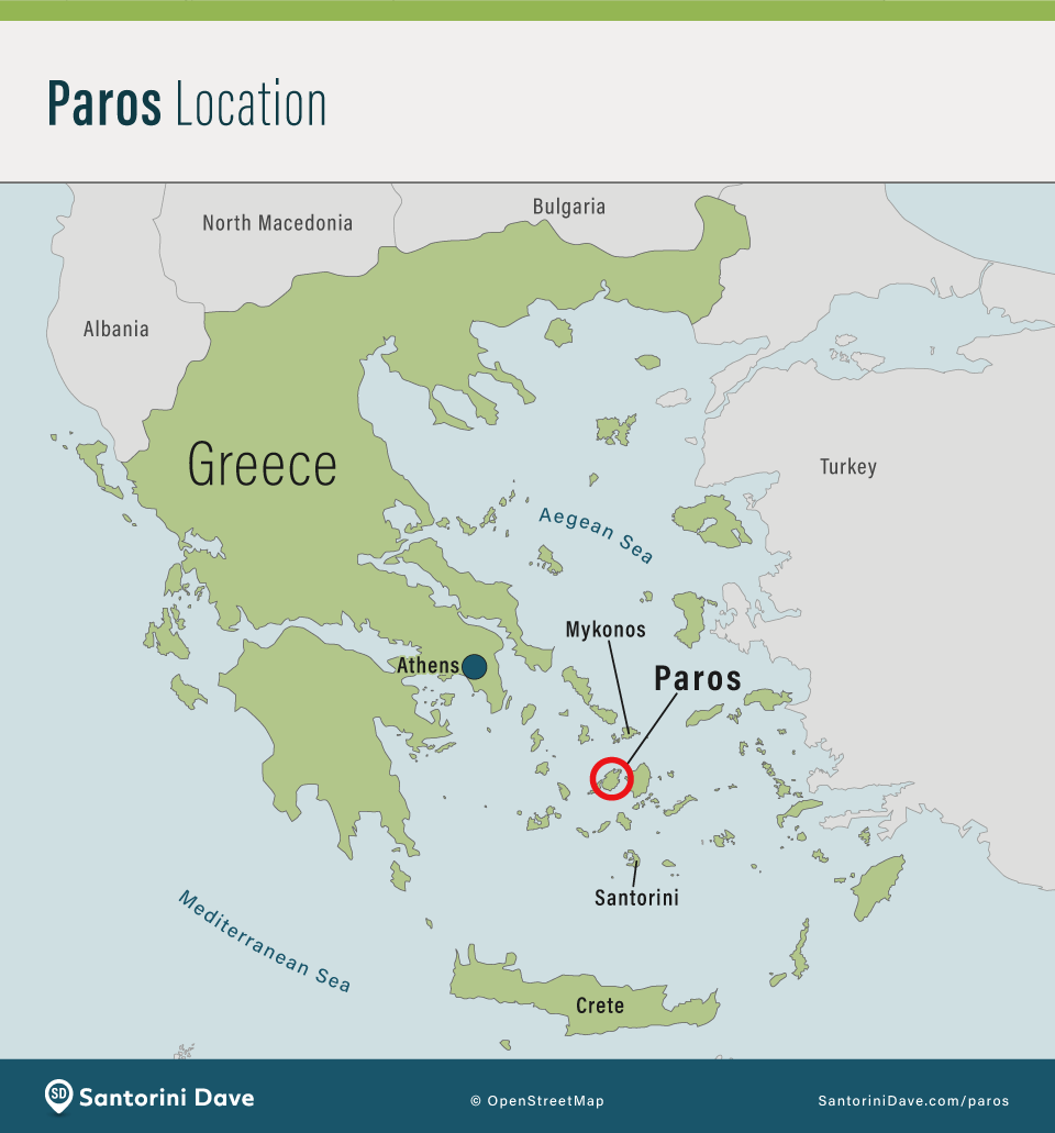 Map showing the location of the island of Paros within Greece