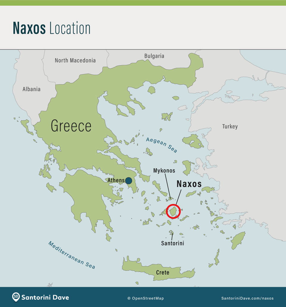Map showing the location of Naxos Island, Greece