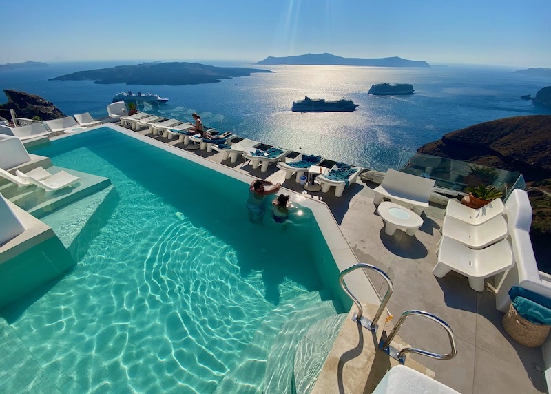 The pool and view at Athina Luxury Suites in Fira, Santorini