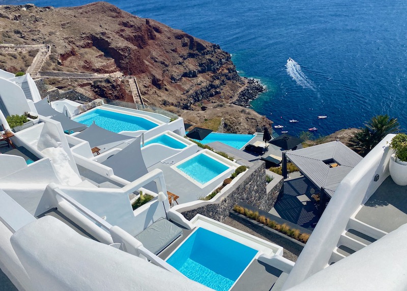 Private pools and caldera view from Charisma Suites in Oia, Santorini