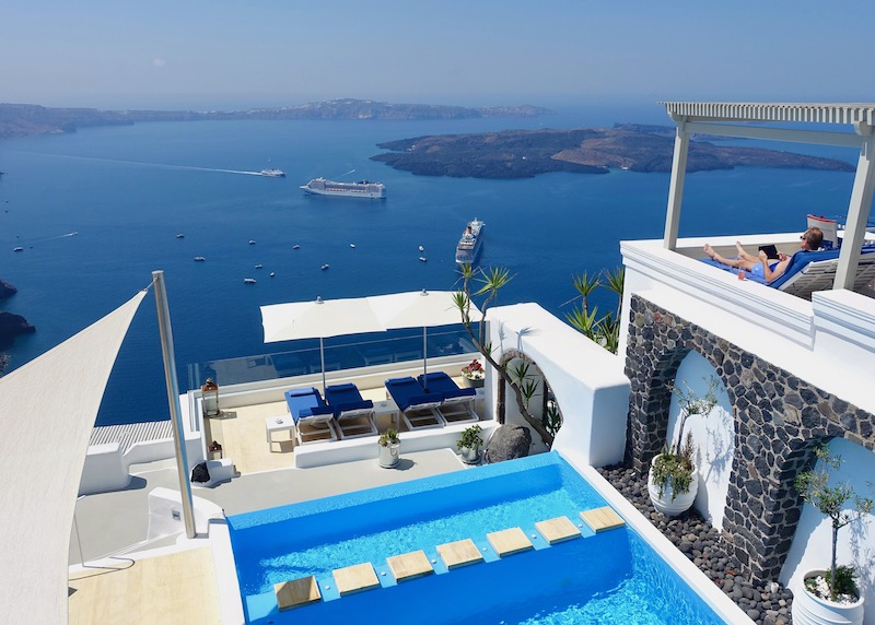 The pool and view at Iconic in Imerovigli, Santorini
