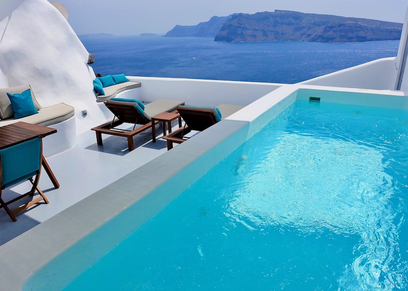 The terrace of the Honeymoon Suite at Maregio Suites in Oia, Santorini